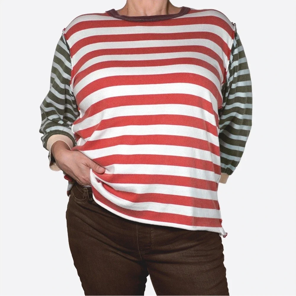 Free People We The Free Sawyer Striped Thermal Tee Plus Size 1X XL Boho Grunge - Picture 1 of 8